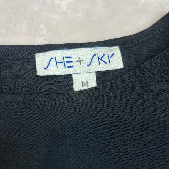 She & Sky Black Women's Top Size Medium Petite - Picture 5 of 11